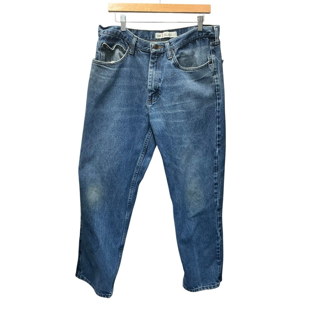 Lee‎ Jeans Mens 36x32 Relaxed Fit Medium Wash Denim Blue Actual (35x 31.5)